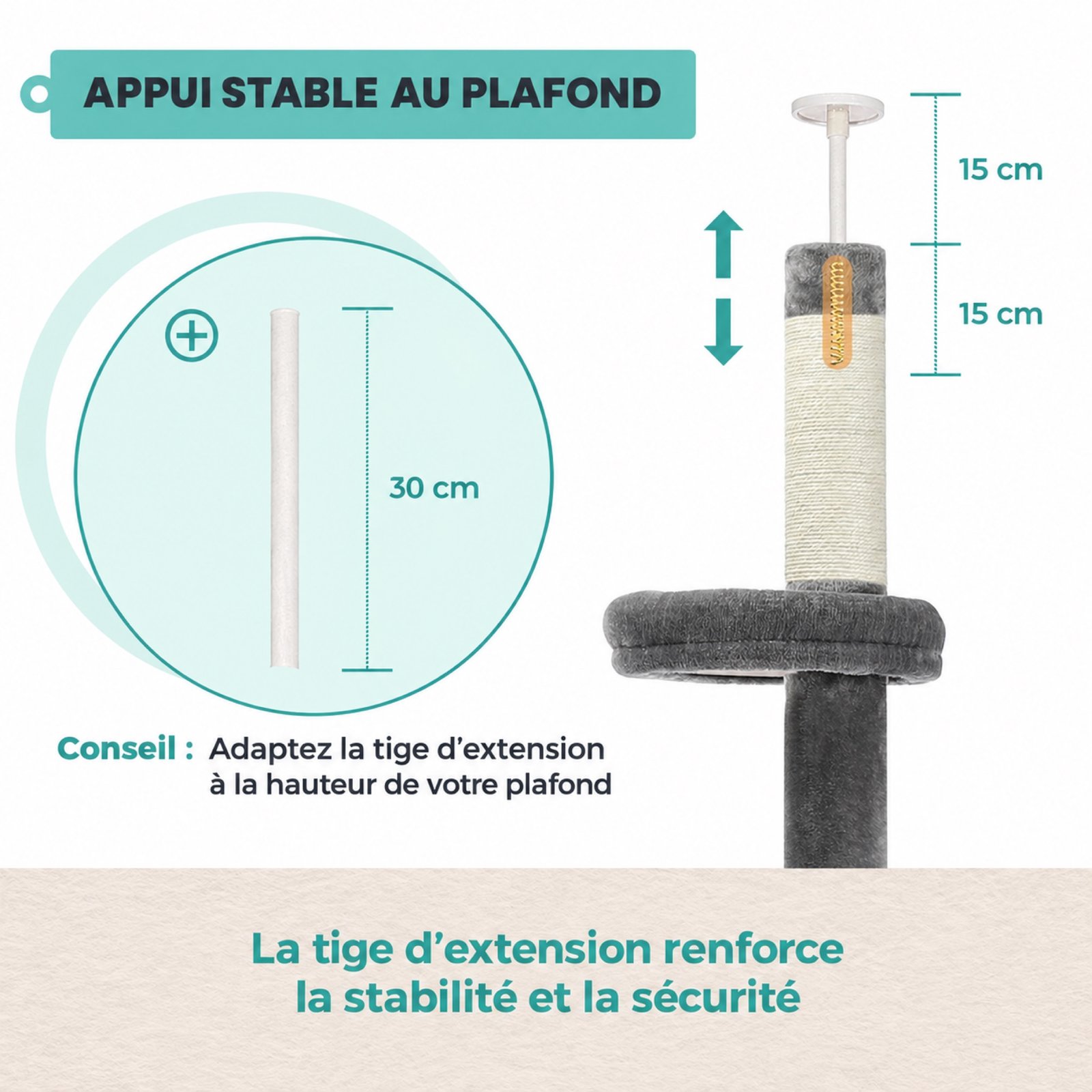 Une installation par tension, sans perçage en hauteur
