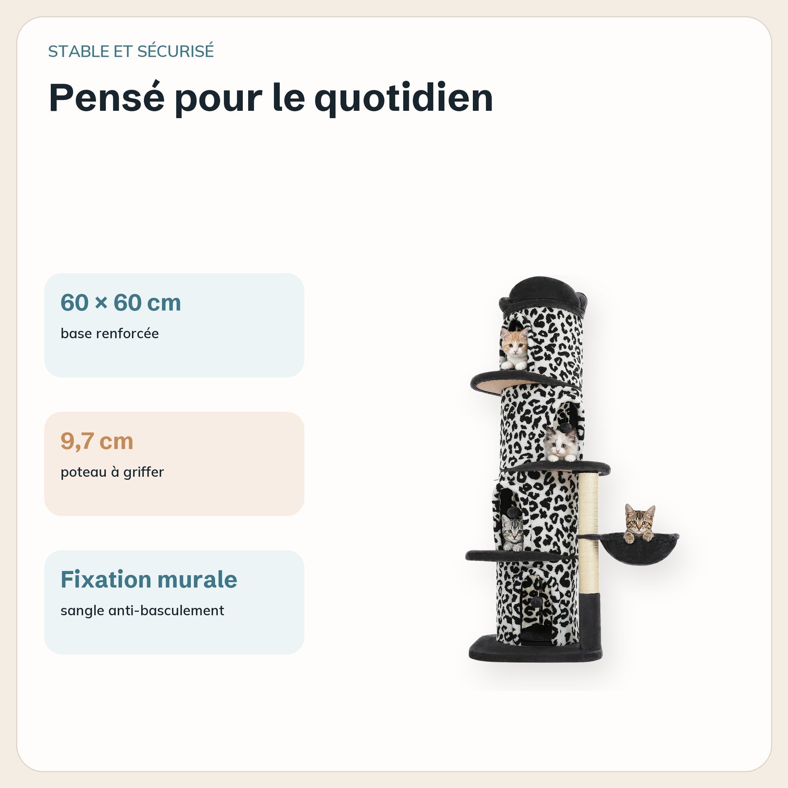 Arbre à Chat 174 cm avec 4 Niches – 3 Coloris