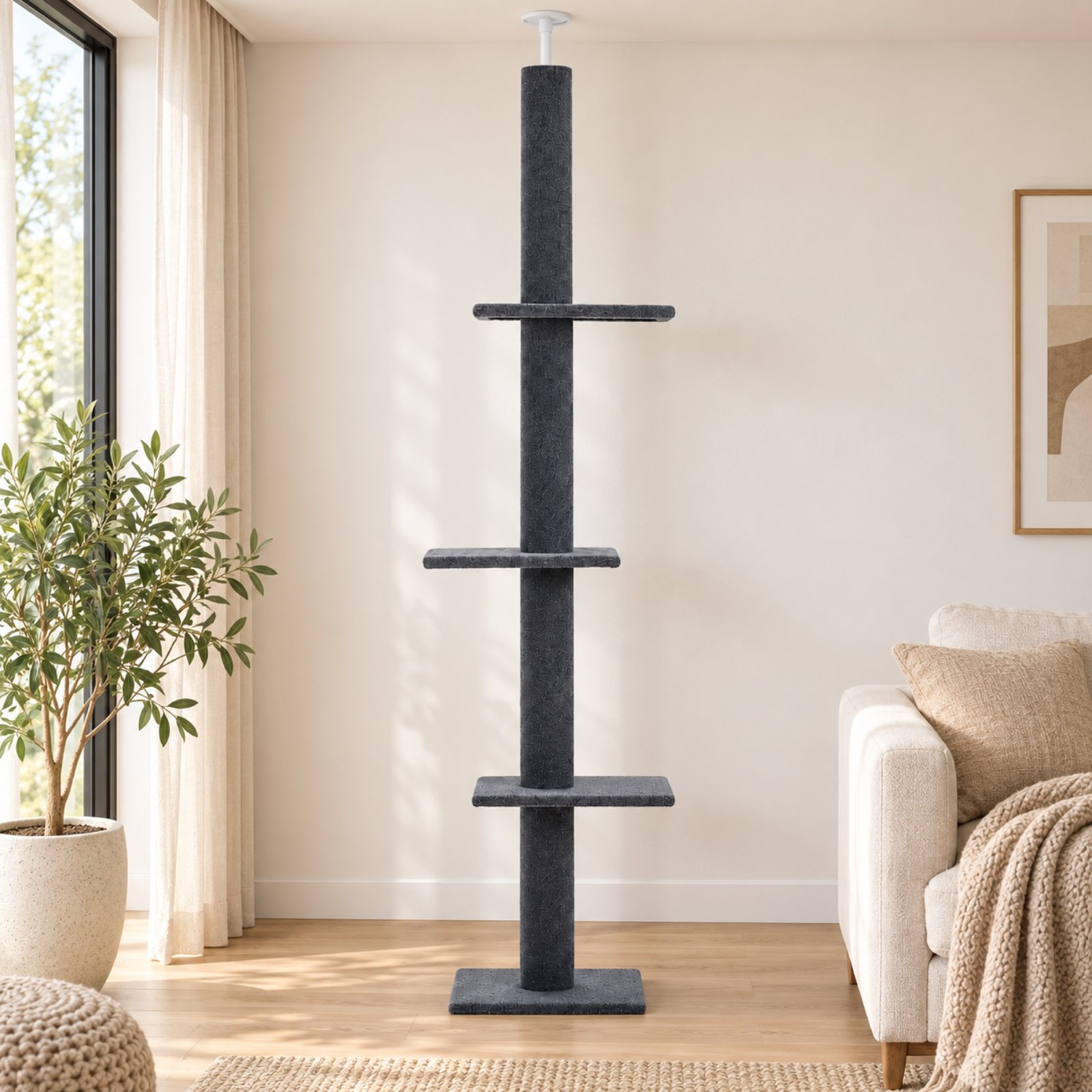 Arbre à Chat Sol-Plafond Réglable 228–273 cm – Gris