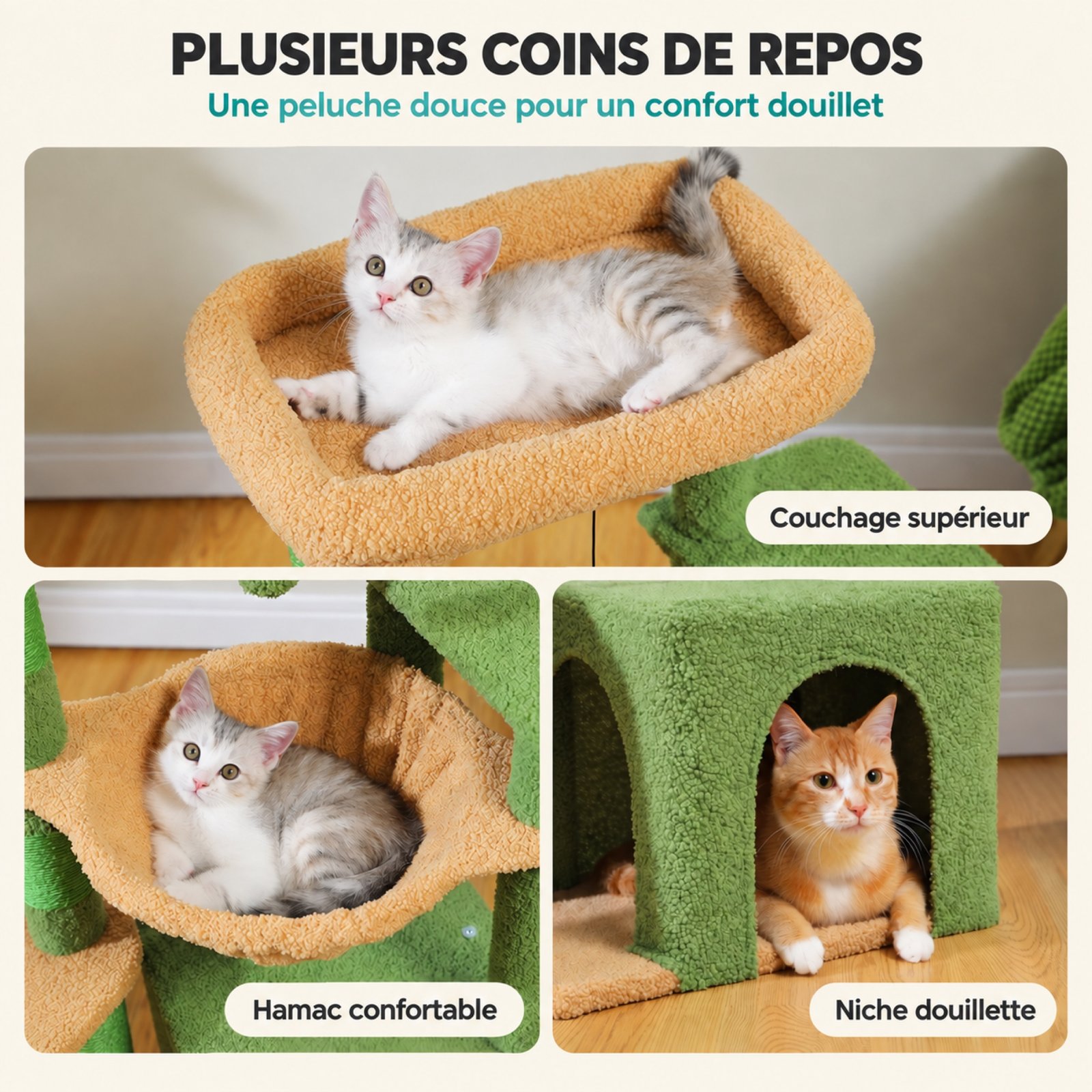 Arbre à Chat Compact 92 cm avec Niche, Hamac et Griffoir – 3 Coloris