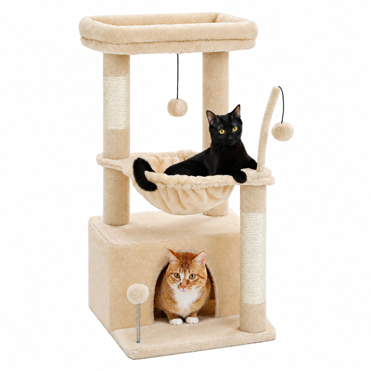 Arbre à chat 84 cm beige avec niche, hamac et perchoir