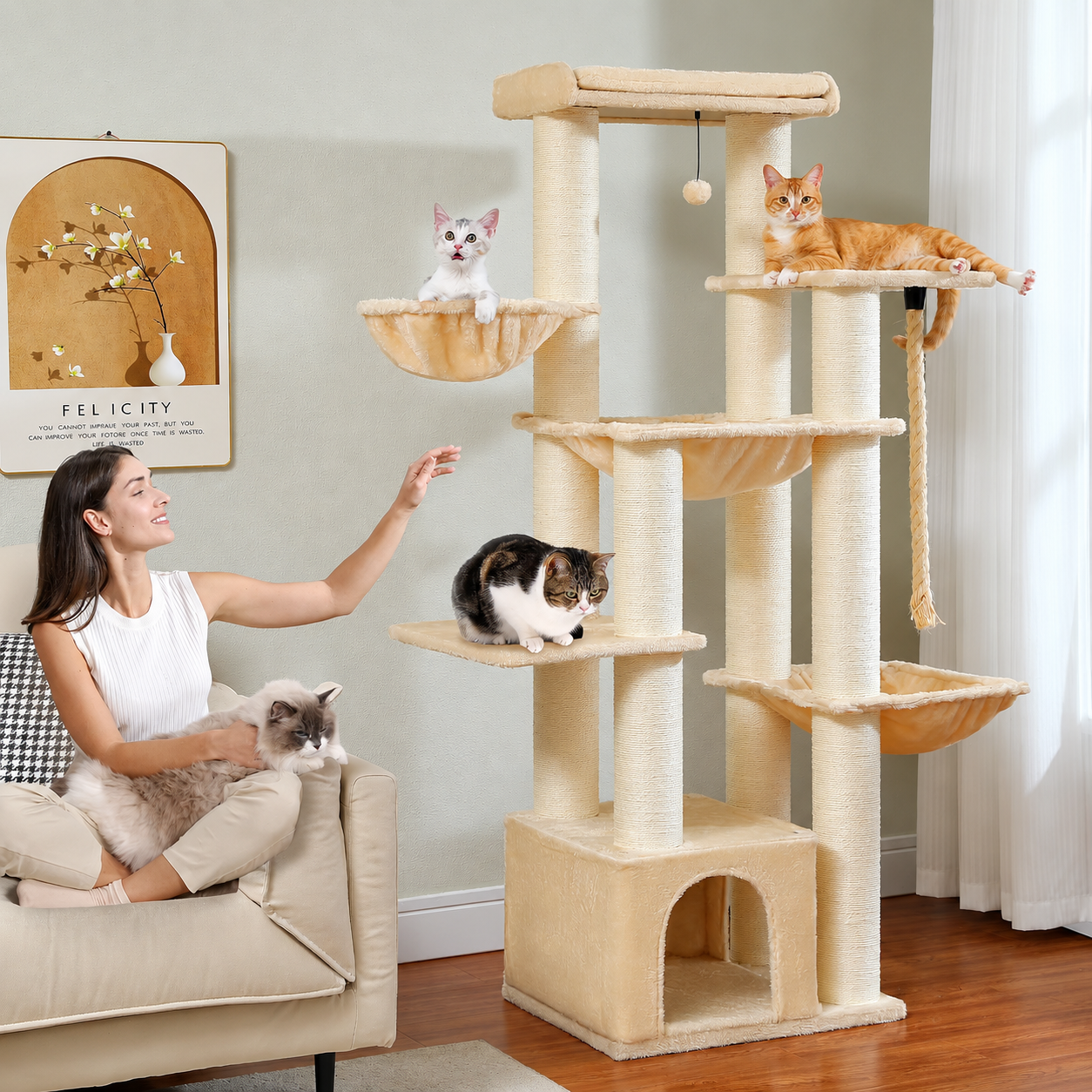 Grand Arbre à Chat 170 cm à 3 Hamacs