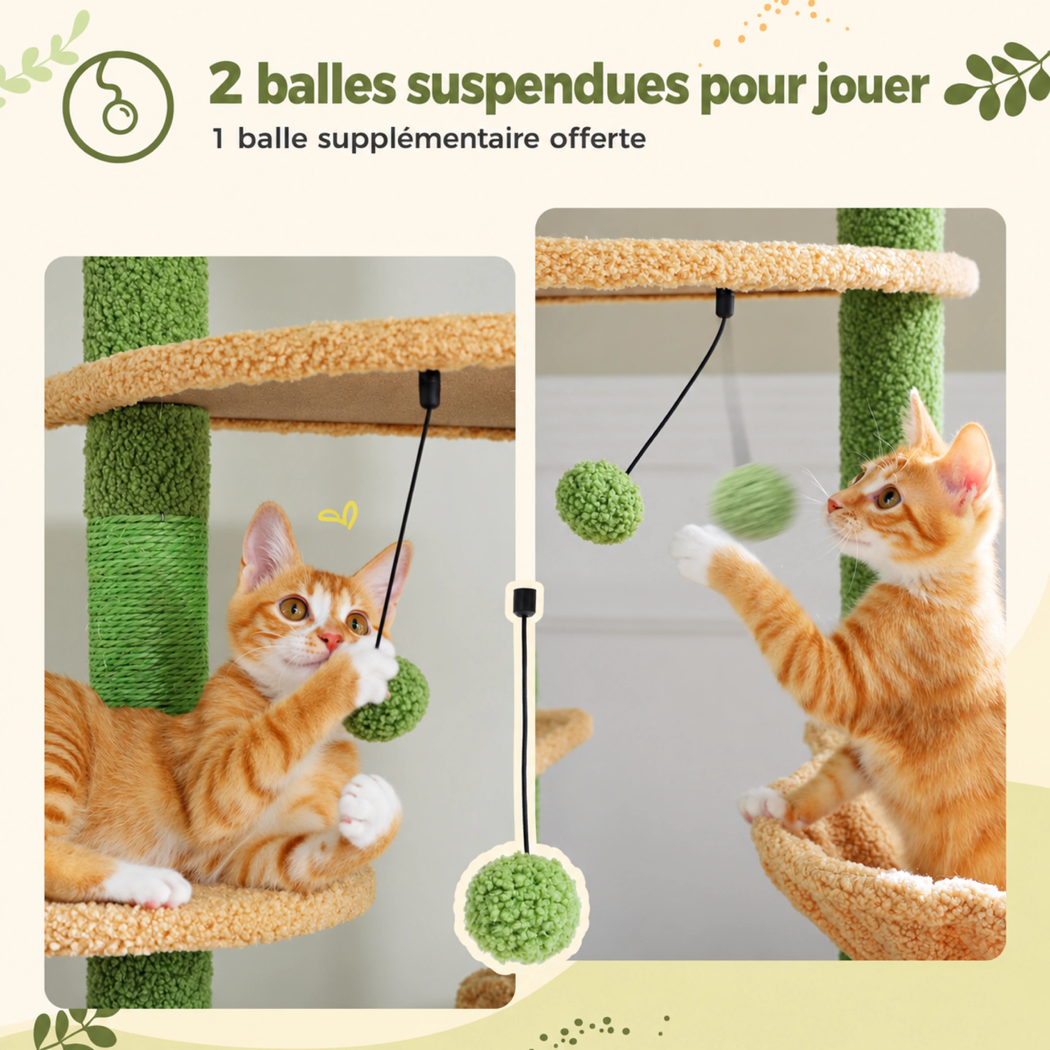Arbre à Chat Sol-Plafond Vert avec Hamacs