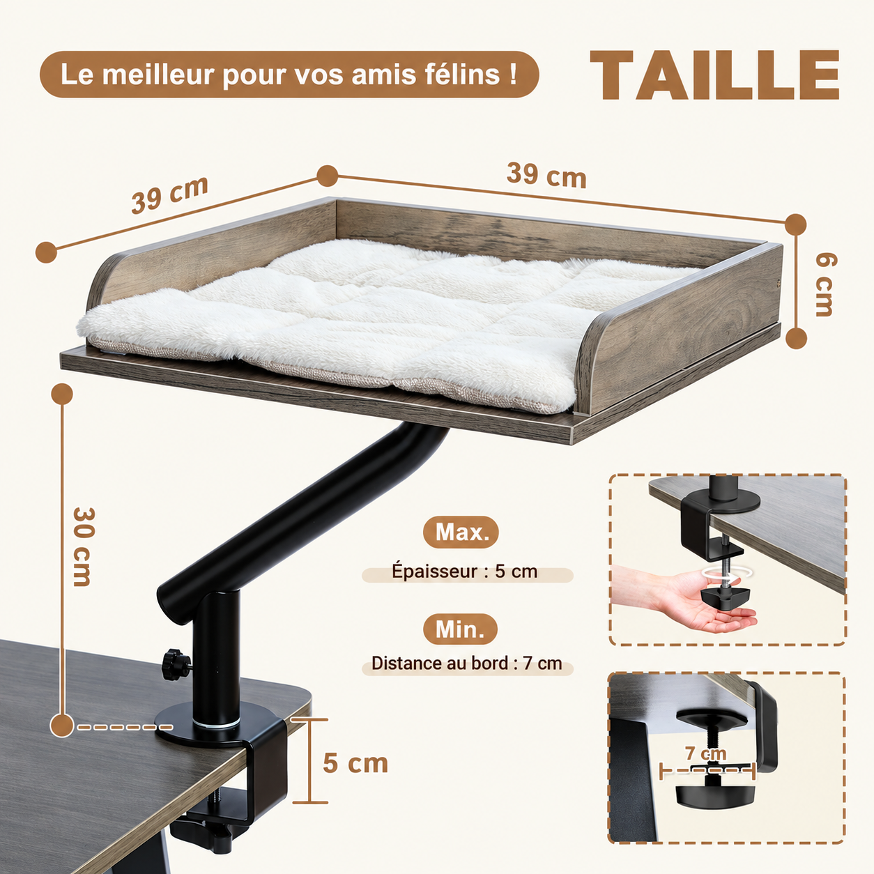 Lit de Bureau pour Chat avec Support Rotatif