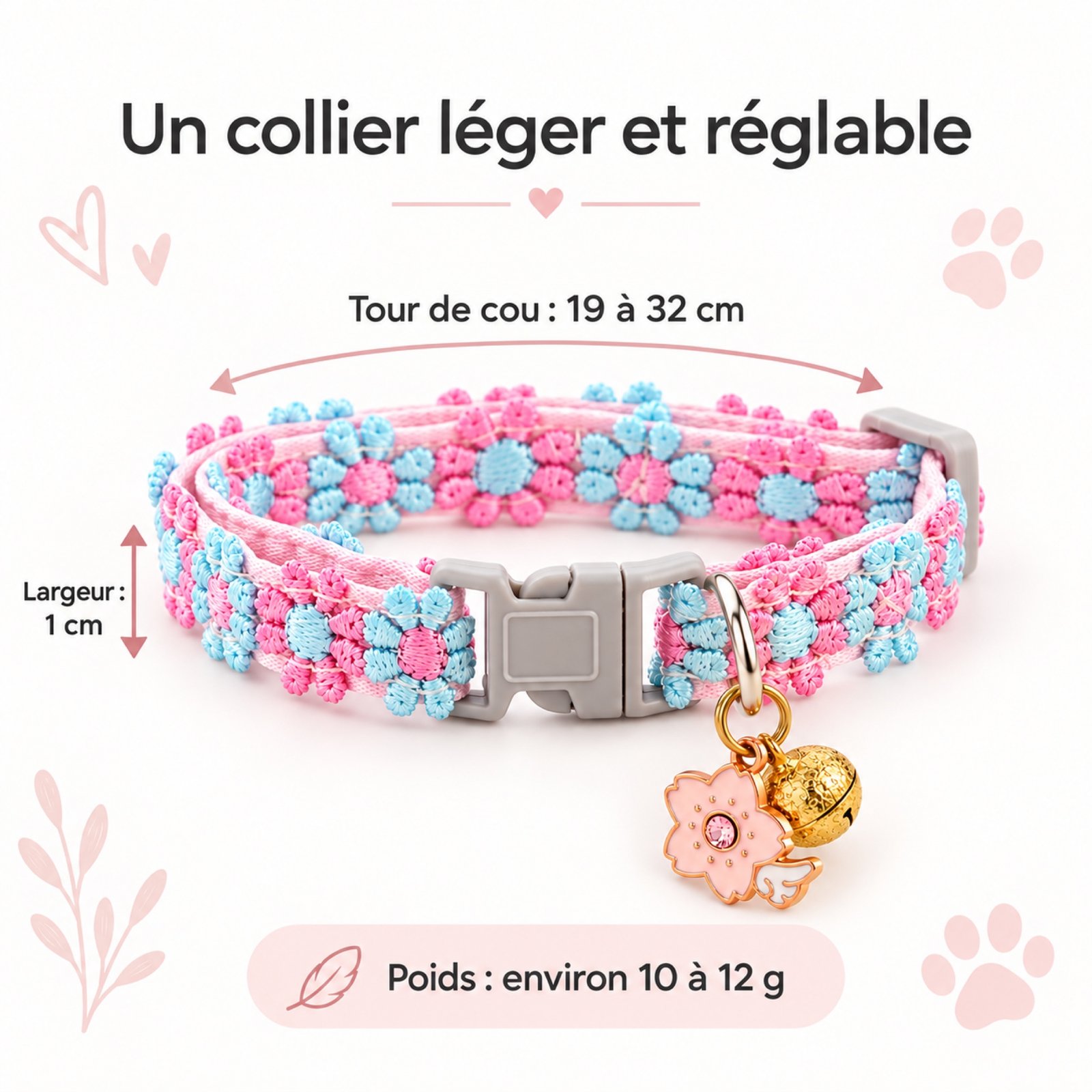 Collier pour Chat Réglable avec Clochette, 6 Motifs