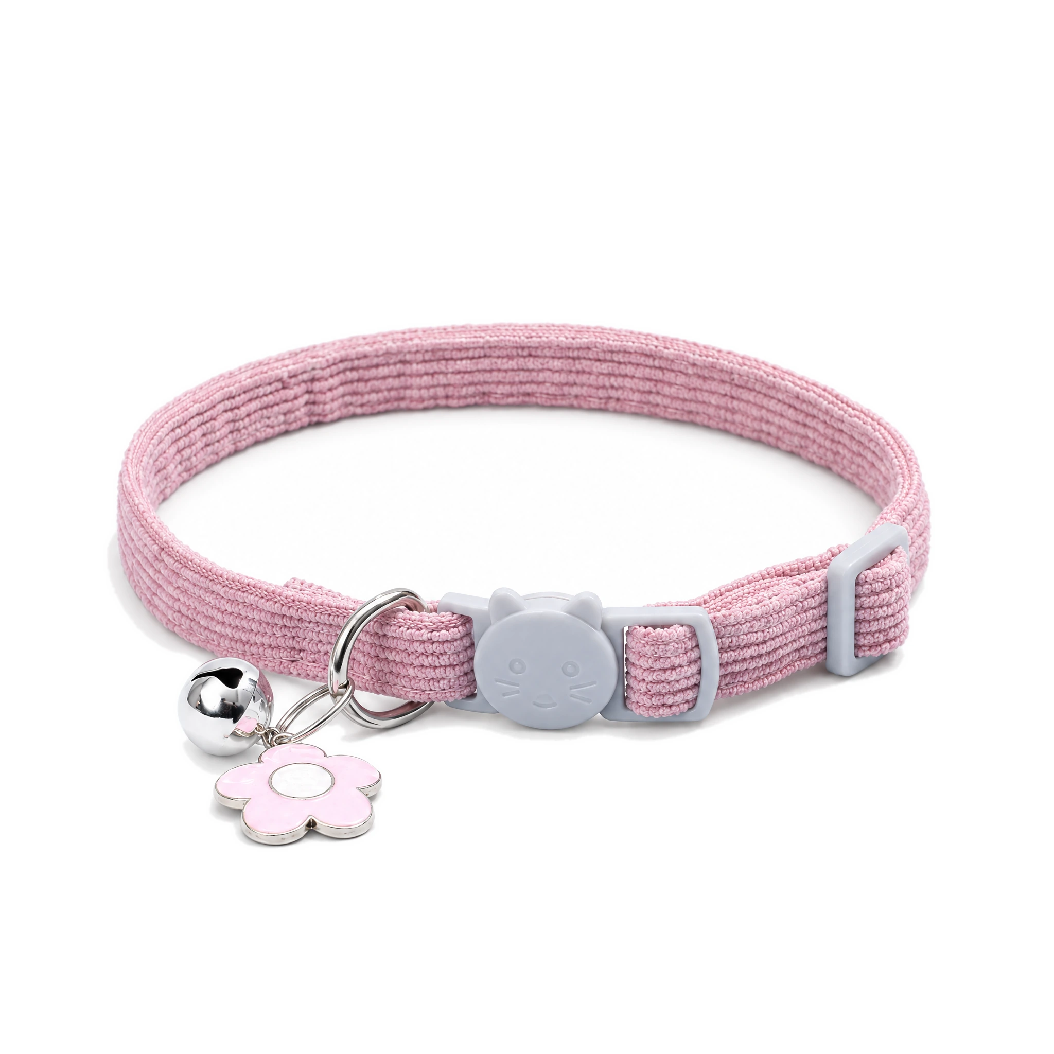 Collier pour chat rose avec clochette et breloque fleur