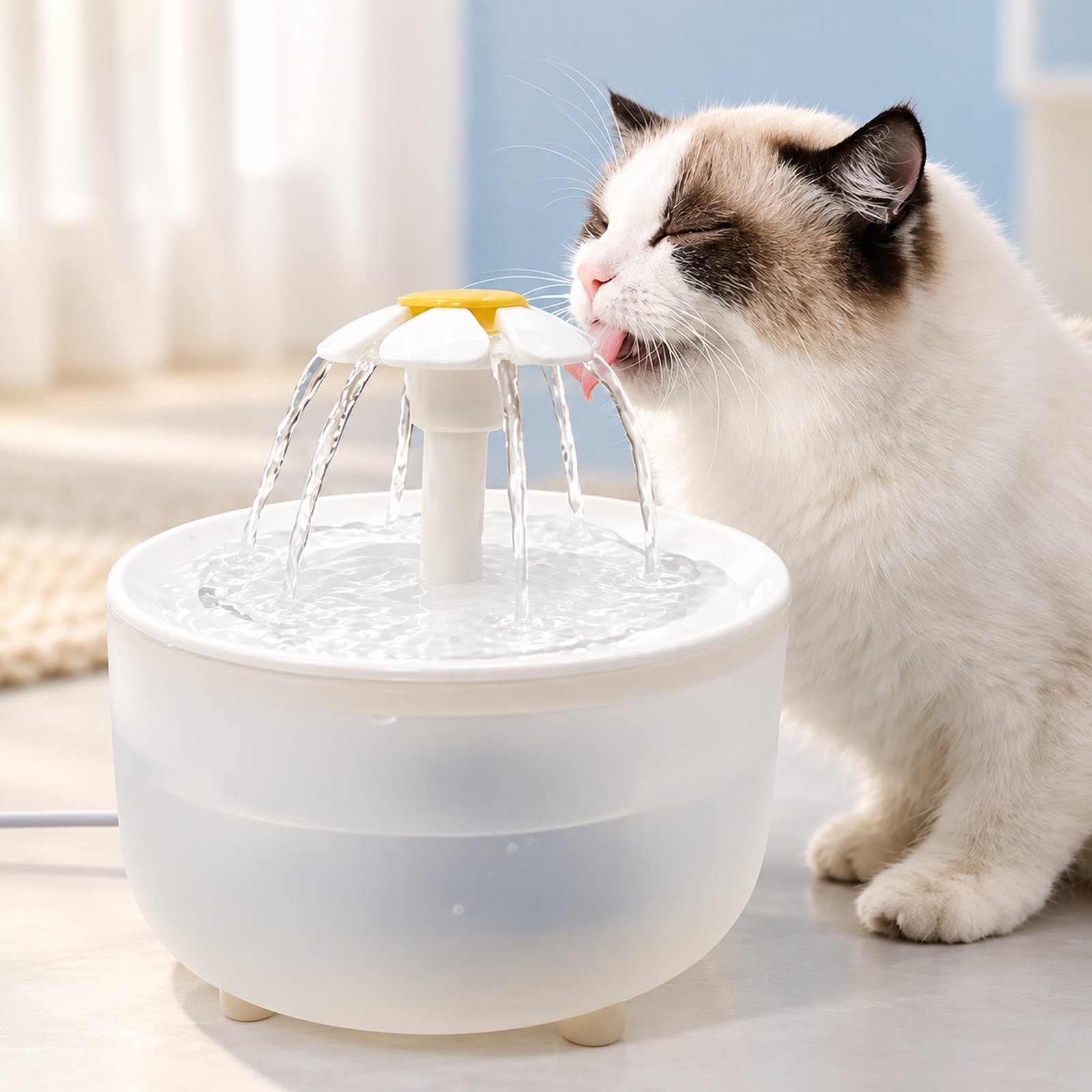 Chat près de la fontaine à eau silencieuse de 1,2 L