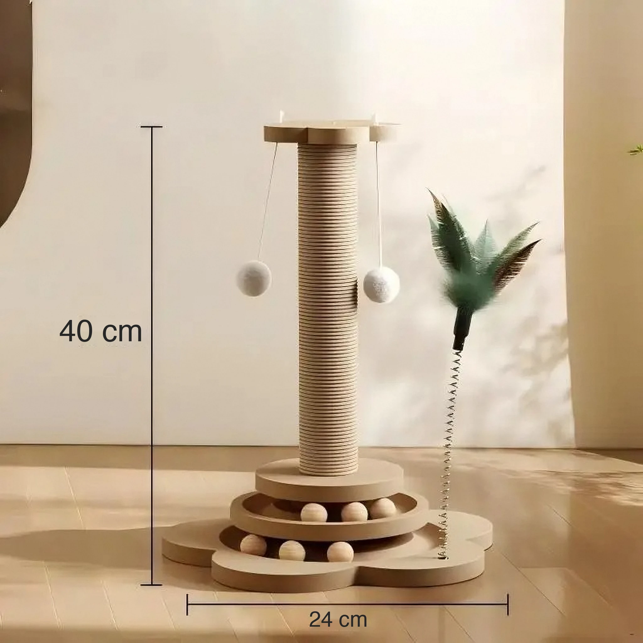 Griffoir pour Chat 40 cm avec Plateau à Billes et Plumeau