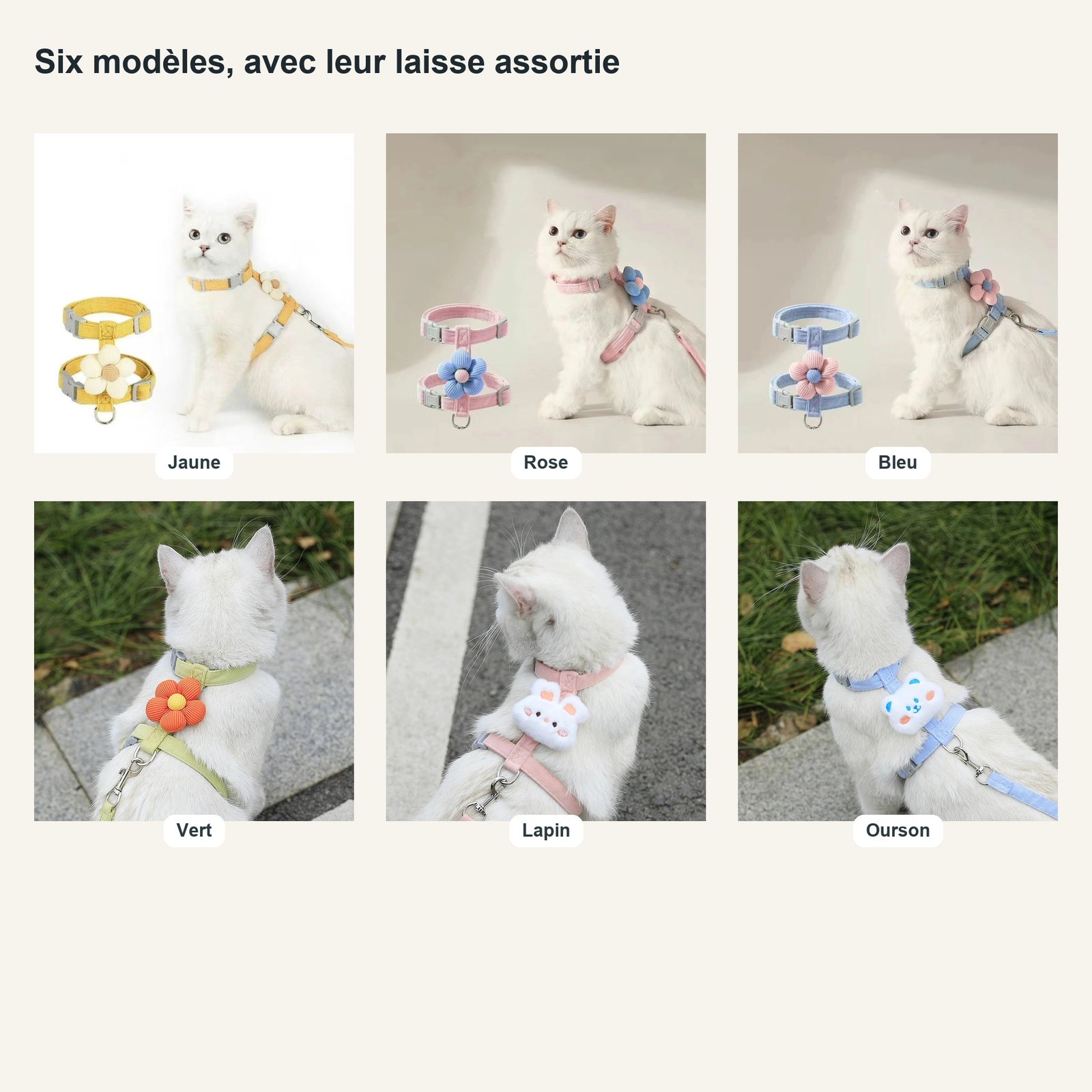 Harnais Réglable avec Laisse pour Chat – 6 Modèles