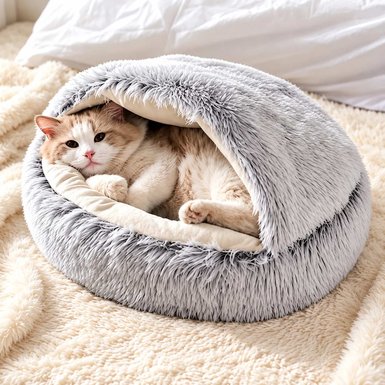 Panier Coquille en Peluche, Capuche Rabattable