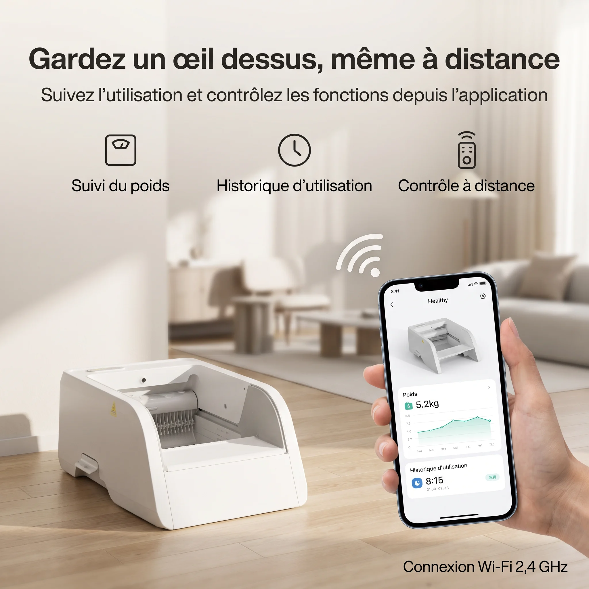 Bac à Litière Autonettoyant Compact et Connecté